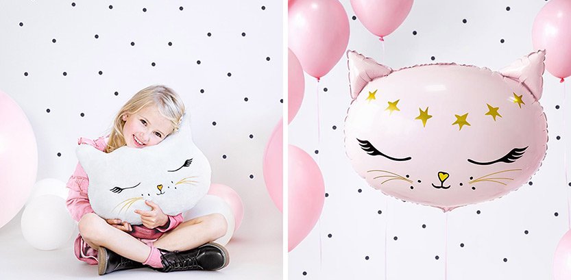 Kissajuhlat koristetyyny ja kissa foliopallo