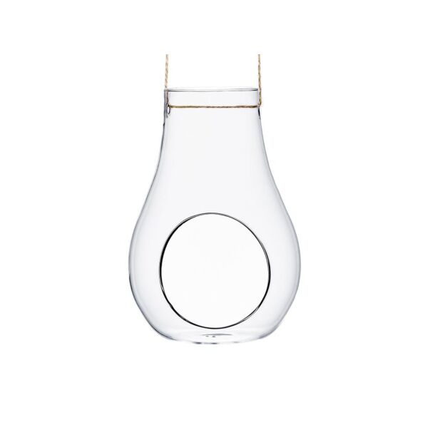 Roikkuva lasikoriste, johon voit laittaa pieni kynttilä, kukkia tai muita koristeita