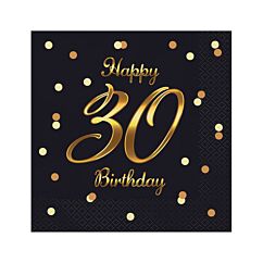 Servetter - 30th Birthday, Svart-guld, 20-pack