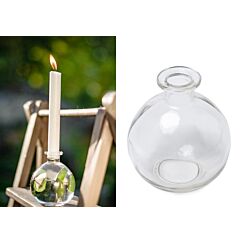 Pieni pyöreä lasipullo / lasimaljakko, 10 cm.