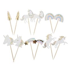 Dekorationspinnar - Enhörning, Guld och pastell, 12-pack