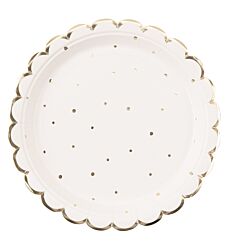 Papptallrikar - Vita med guldprickar, 23cm, 8-pack