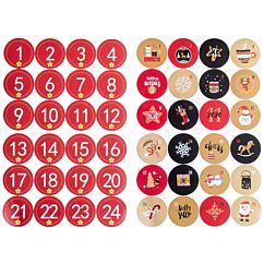 Klistermärken till adventskalender - Röda & Mönstrade
