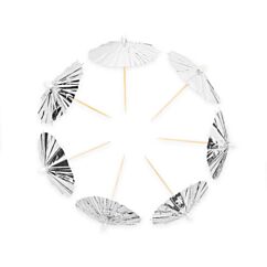 Cocktailparaplyer - Metallic Silver, 10-pack