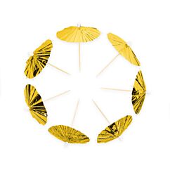 Cocktailparaplyer - Metallic Guld, 10-pack