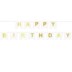 Girlang - Happy Birthday, Vit-guld, 190cm