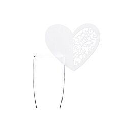 10 kpl sydämenmuotoisia paikkakortteja laseihin.