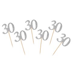 Dekorativa pinnar - 30, silverglitter, 6-pack