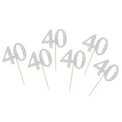 Dekorativa pinnar - 40, silverglitter, 6-pack