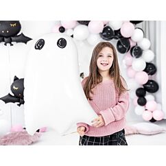 Valkoinen kummitusmuotoinen foliopallo, halloween juhliin.