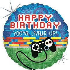 Peliaiheinen Foliopallo - Happy Birthday You´ve Leveled Up, 46cm