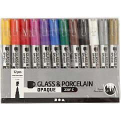 Glas- och porslinstusch, 1-2mm - Färgmix, 12-pack