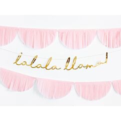 Kultainen banneri tekstillä lalala llama, 82 cm.