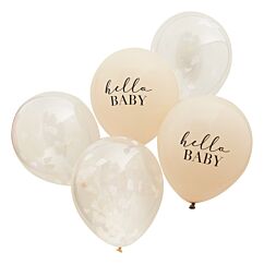 Ballonger - Hello Baby , Taupe och molnkonfetti, 5-pack