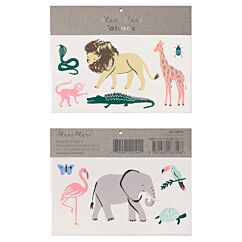 Meri Merin väliaikaiset tatuoinnit, 2 arkkia safarin eläintatuointeja.