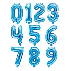 Siniset numerofoliopallot 0-9, 35 cm.