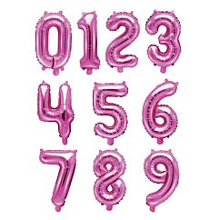 Fuksia numerofoliopallot 0-9, 35 cm.