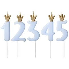 Tårtljus - Siffra med krona, Ljusblå