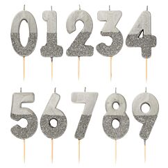 Siffertårtljus - Silver/glitter