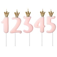 Tårtljus - Siffra med krona, Ljusrosa