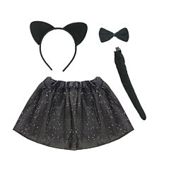 Kissa-naamiaissetti,halloween juhliin. Kissankorvat, rusetti ja häntä.