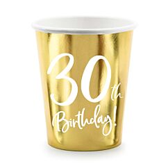 Kultaiset pahvimukit, 30th Birthday, 6kpl