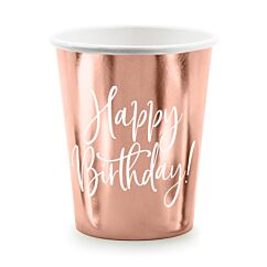 Pappersmuggar - Happy Birthday, Roséguld, 6-pack
