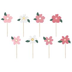 Tårtdekoration - Rosa blommor, 8-pack
