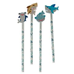 Blyertspennor med suddgummi - Hajar, 4-pack