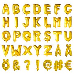 Kultaiset kirjainfoliopallot, koko 41 cm.