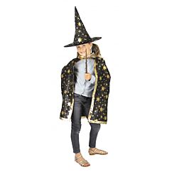 Noita naamiaisasu lapsille 5 vuotiaasta alkaen. Musta kultaisilla tähdillä.