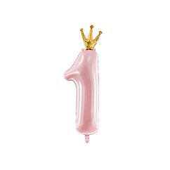 Nummer Folieballongen Med Kronan, Rosa, Nummer 1