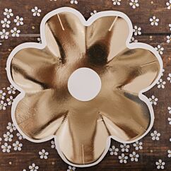 Papperstallrikar - Blomma, Guld, 22,5cm, 8-pack