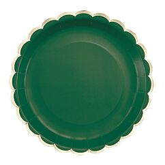 Papptallrikar med guldkant - Skogsgrön, 23cm, 8-pack