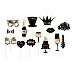 Photo Booth, Bröllop, Svart/Guld, 14-pack