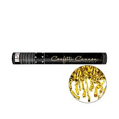 Konfettitykki, pitkät kultaiset serpentiinit.