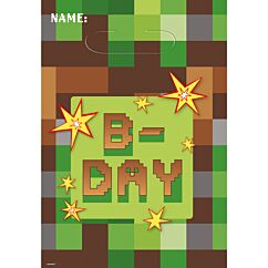 Videopeli-teemaiset kaverilahjapussit pikseli-kuviolla, 8 kpl. Minecraft synttärit.