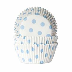 Valkoiset muffinssivuoat vaaleansinisillä pilkuilla, 50 kpl.