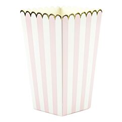 pienet valko-vaaleanpunaiset popcorn-kipot kultaisella reunalla