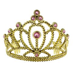 Lasten kultainen prinsessan kruunu koristekivillä, muovinen tiara.