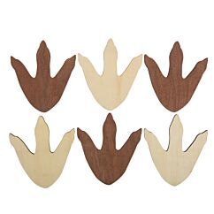 Dekorationer av trä formade som dinosauriefotavtryck. 6 st.