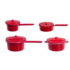 Punainen kahviastiasto tonttuovelle, nukkekotiin tai miniatyyrimaailmaan. Irrallinen kansi.