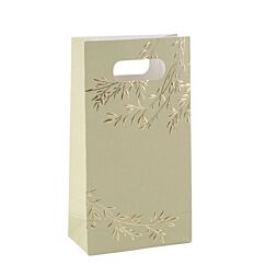 Presentpåsar av kartong - Salvia-gröna med guldblad, 6-pack