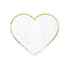 Valkoiset sydämenmuotoiset lautasliinat kultareunalla, 20 kpl.

