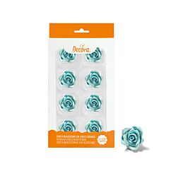 Ätbara sockerdekorationer - Ljusblåa rosor, 5cm, 6-pack