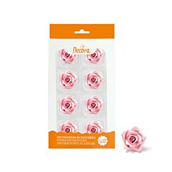 Ätbara sockerdekorationer - Rosa rosor, 3,5cm, 8-pack