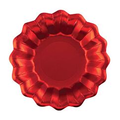 Syvät metallinhohtoiset satiininpunaiset lautaset, 8 kpl.