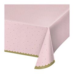 Muovinen pöytäliina - Vaaleanpunainen, kultaiset tähdet