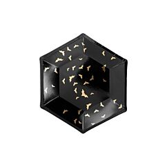  Mustat kertakäyttölautaset kultaisilla lepakoilla, 6 kpl. Halloween.