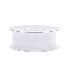 Valkoinen sifonkinauha, läpikuultava materiaali, joka on 25 m pitkä ja 25 mm leveä. 